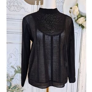 Missoni Black Sheer Knit High Neck Long Sleeve Top Sweater